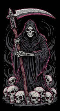 Karanlık pelerinli Azrail 'in kafatasında bir tırpan var.