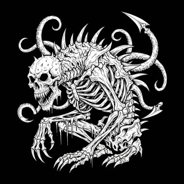 Ayrıntılı iskelet ejderha figürü kemikleri ve sivri dişleri gösteriyor.