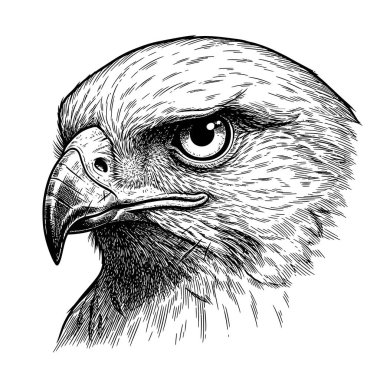 İnce çizgilerle çizilmiş güçlü bir kartal kafası portresi.