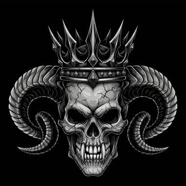 Detaylı kafatası, ana konu olarak dramatik boynuzları olan bir taç takıyor.