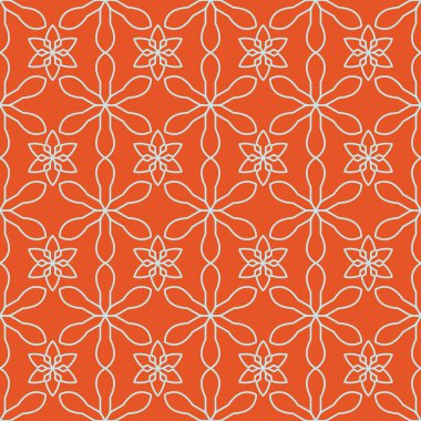 Turuncu arka planda beyaz çiçeklerin yer aldığı tekrarlanan dizayn