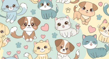 Çizgi filmlerdeki büyük gözlü kedi ve köpeklerin kusursuz desenleri. Pastel renkler, kalpler ve pençe izleri. Sevimli ve neşeli bir tasarım yaratıyorlar..