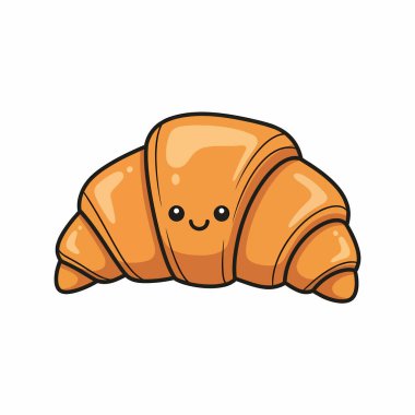 Mutlu, gülen yüzlü, yiyecekle ilgili tasarımlar ve çizimler için mükemmel bir kruvasan..