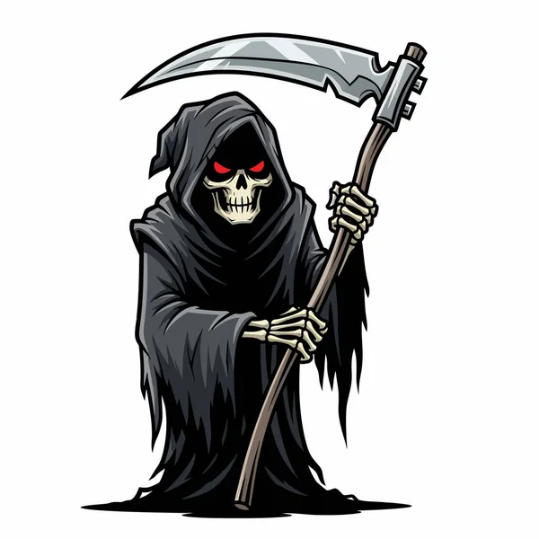 Karanlıkta gizlenmiş, elinde tırpanla ölümü ve öbür dünyayı simgeleyen Azrail 'in karikatür çizimi..