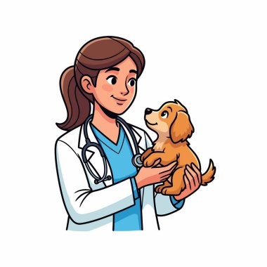 Dost canlısı bir veteriner küçük, sevimli bir köpek yavrusu tutuyor ve veteriner ortamında bakıcı ile hayvan arasındaki bağı gözler önüne seriyor..