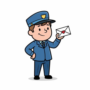 Mavi üniformalı neşeli bir karikatür postacısının elinde bir aşk mektubu var. Sevgiyi simgeliyor..
