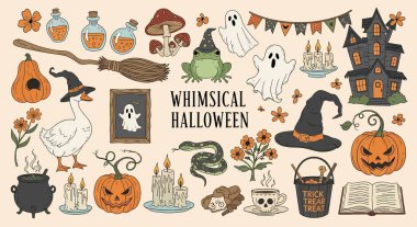 Cadılar Bayramı temalı resimlerde hayaletler, balkabakları, cadı şapkalı bir kaz, perili bir ev ve diğer ürkütücü unsurlar yer alıyor..