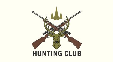 Üzerinde bir av kulübünü sembolize eden zeytin yeşili bir geyik kafası, çapraz kahverengi tüfekler ve üç stilize edilmiş yeşil ağaçtan oluşan amblem..
