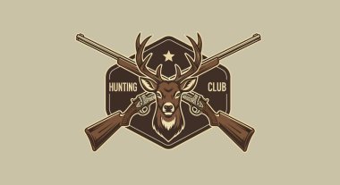 Geyik başlı, boynuzlu ve iki çapraz tüfekli klasik bir amblem. Üzerinde 