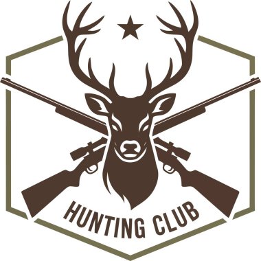 Geyik boynuzlu bir geyiğin amblemi, yukarıda bir yıldız, çapraz tüfekler, ve altıgen çerçeveli 