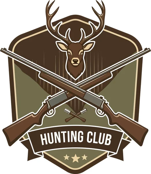 Geyik boynuzlu bir geyik kafası, çapraz tüfekler, temizlik çubukları ve üzerinde 