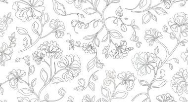 Şekillendirilmiş çiçek ve yapraklardan oluşan pürüzsüz bir desen, ince hatlarla çizilmiş, hafif ve havadar bir botanik tasarımı yaratıyor..