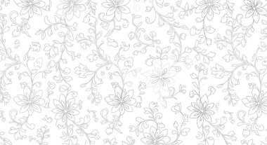 Şekillendirilmiş çiçek desenleri, yapraklar ve sarmaşıklar, hepsi de ince bir hatla çizilmiş..