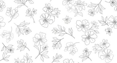 Çiçekler ve yapraklı dallardan oluşan detaylı bir özet desen, narin ve karmaşık bir botanik tasarımı yaratıyor..