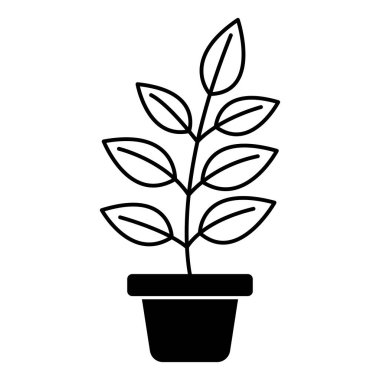 Büyümeyi ve ev dekorasyonunu temsil eden siyah beyaz saksı ikonu..