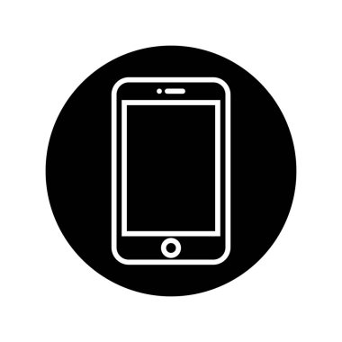 Çemberin içinde beyaz bir akıllı telefon hatlarına sahip basit bir siyah simge