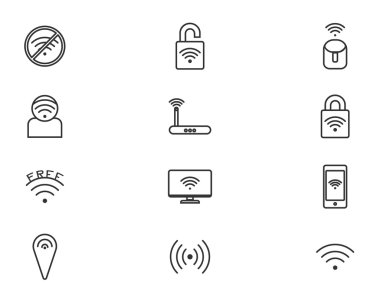 Kablosuz teknoloji, siyah web Icons set.