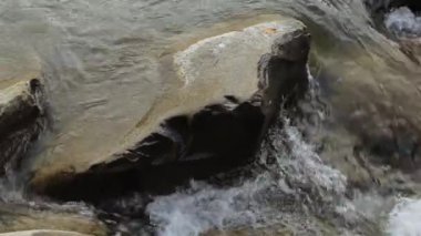 Dağ nehri manzarası, taşlar, kayalar. Dağ nehri akıyor
