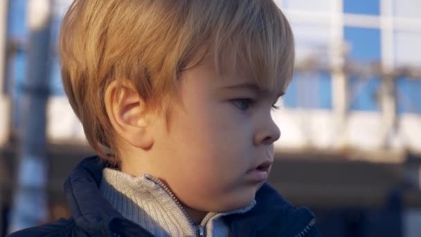 Portret Serieus Blond Kind Bedachtzame Pensive Look Leuke Peuter Gezicht — Stockvideo