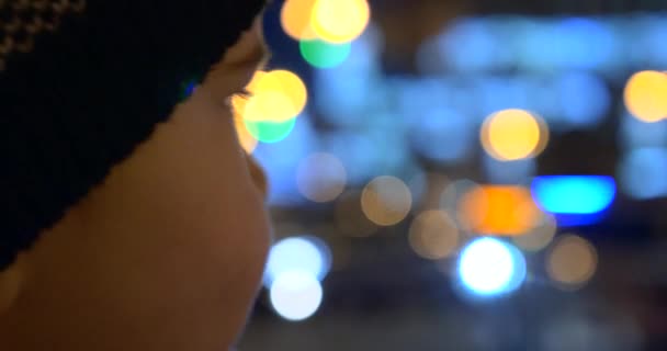 Child Stands Street Watching Police Flashing Lights Busy City Traffic — Stock Video