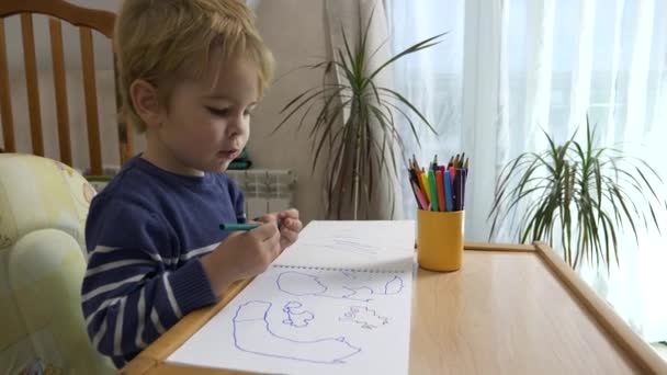 Little Boy Aprende Desenho Com Caneta Felt Tip Educação Infantil — Vídeo de Stock