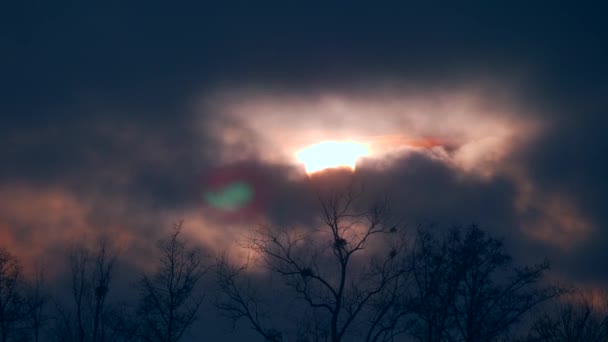 60P Close Stormy Weather Clouds Cover Sun Sunset Dark Gray — Stock Video