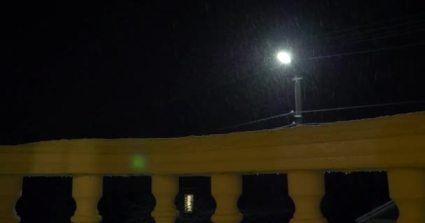 雪花暴雪 雪花落在街灯电线上 气候气象条件 — 图库视频影像