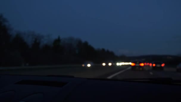 Pov Windshield View Conducción Coches Rápido Carretera Por Noche Francia — Vídeo de stock