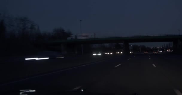 Pov Przednia Szyba View Jazda Samochodem Szybko Autostradzie Nocy Francja — Wideo stockowe