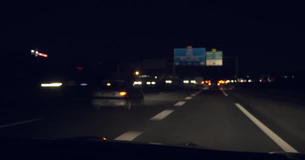 Pov Windshield View Conducción Coches Rápido Carretera Por Noche Francia — Vídeos de Stock