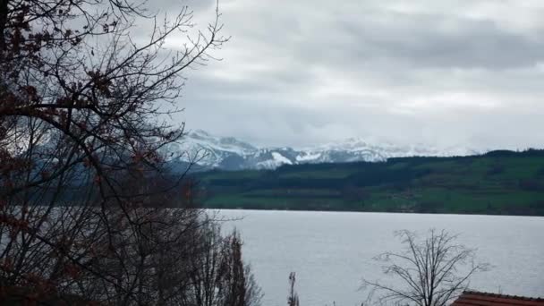Cenário Alpes Suíços Montanhas Paisagem Aldeia Perto Lake Monte Pilatus — Vídeo de Stock