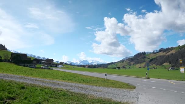Panorama Road Green Valley Scenic Mountain Peak Stanserhorn Ennetmoos Switzerland — Stock video