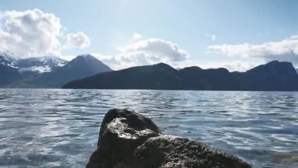 Πανόραμα Γραφικό Mountain Lake Lucerne Γραφικές Χιονισμένες Άλπεις Ελβετία Ευρώπη — Αρχείο Βίντεο