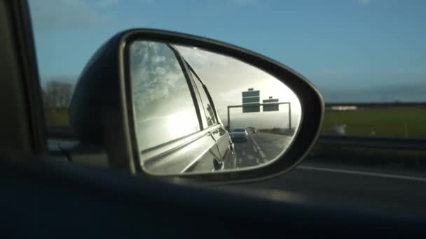 60P Morning Sunshine Side Spegel View Motorväg Motorväg Country Road — Stockvideo