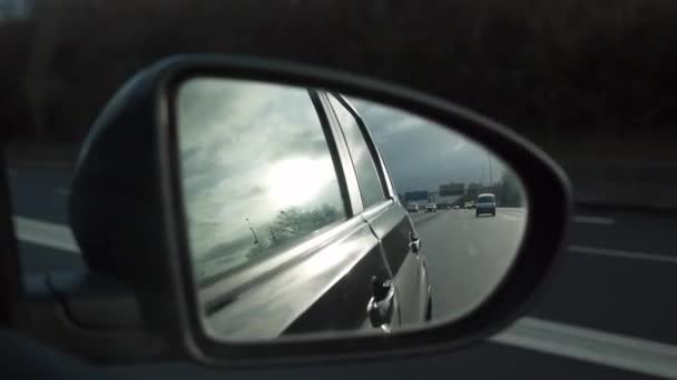 60P Morning Sunshine Side Mirror View Highway Expressway Country Road — Stockvideo