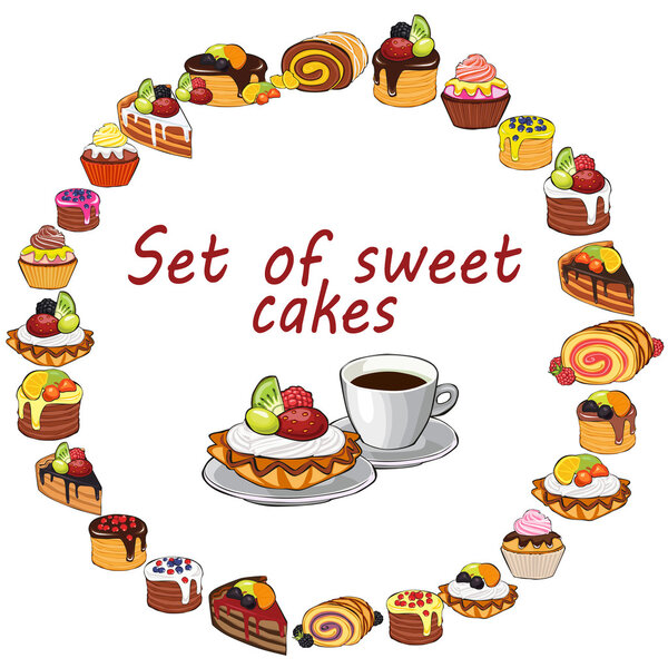 Набор сладких тортов на белом фоне
.