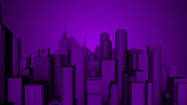 Ciudad volar a través de lazo púrpura — Vídeo de stock