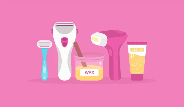 Hair removal methods: razor, wax, laser, electric epilator, hair removal cream. Vector — Stock Vector