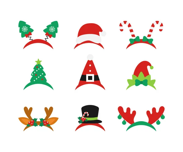 Conjunto de iconos de decoraciones navideñas. Lindas diademas. Vector — Vector de stock