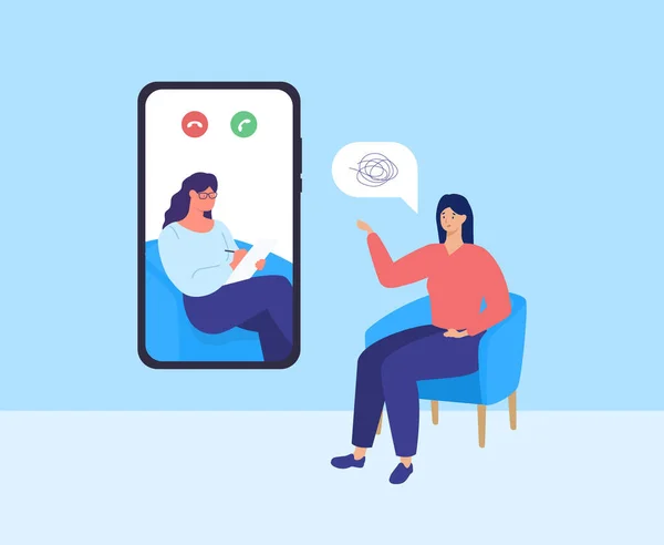 Psychotherapy online. Video call with doctor and patient. Mental health care. Vector — Stock Vector