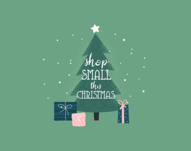 Bu Noel 'de Küçük Dükkan' da. Yerel işletmeyi destekleyin. Small 'a destek ol. Vektör
