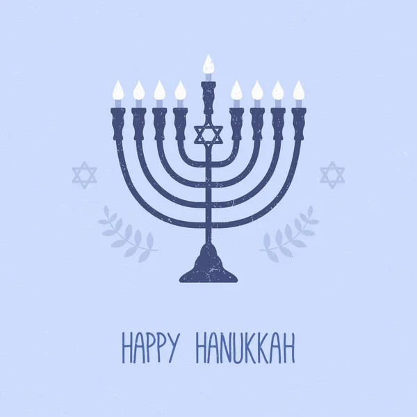 Feliz Hanukkah. Cartão de felicitações. Menorah em fundo azul. Vetor — Vetor de Stock