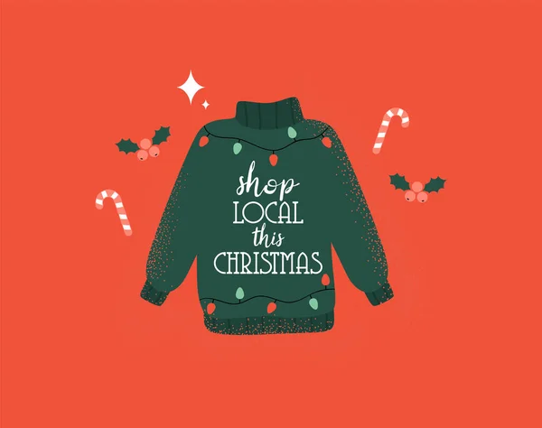 Tienda Local esta Navidad. Apoyo a las pequeñas empresas. Vector — Archivo Imágenes Vectoriales