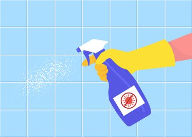 Kiremit yüzeyi temizleniyor. Temizlik ve dezenfeksiyon. Virüs önleme. Vektör