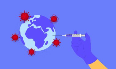 Kapalı Aşılama Konsepti. Covid 19 Coronavirus aşısı. Vektör illüstrasyonu