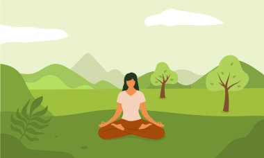 Kadın meditasyonu. Yoga gevşemesi. Vektör illüstrasyonu