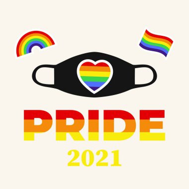LGBT Gurur 2021 geçmişi. Raibow. Tıbbi maske. Vektör