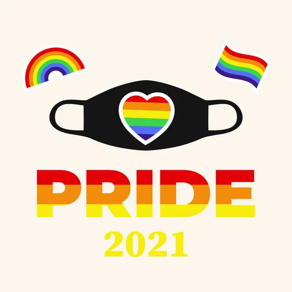 ΛΟΑΤ Pride 2021 φόντο. Ρέιμποου. Ιατρική μάσκα. Διάνυσμα — Διανυσματικό Αρχείο