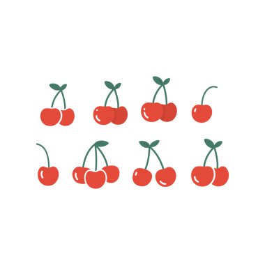 Kirazlar hazır. Kiraz ikonu. Beyazda izole edilmiş. Vektör