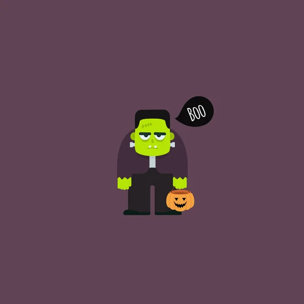 Groen Monster Met Halloween Pompoen Boe Vectorillustratie — Stockvector